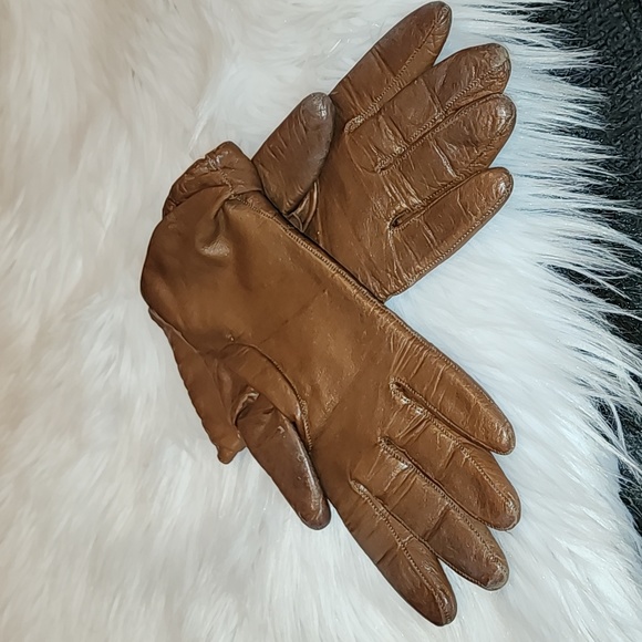 Saks 5th Avenue Pre-loved Brown Leather Gloves, Sz 7 in Good Condition - Picture 2 of 3